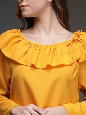 TANDUL  Party Bell Sleeves Solid Women Yellow Top