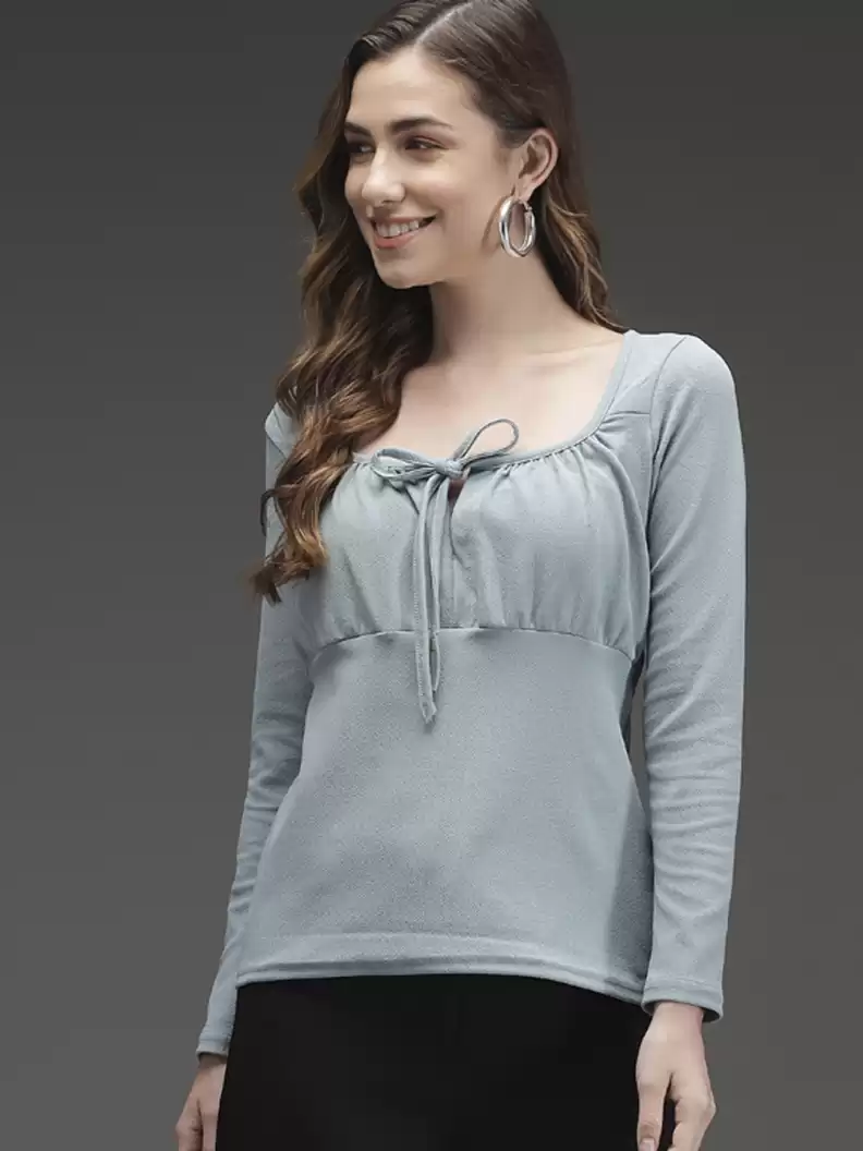 TANDUL  Casual Regular Sleeves Solid Women Blue Top