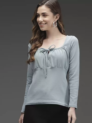 TANDUL  Casual Regular Sleeves Solid Women Blue Top