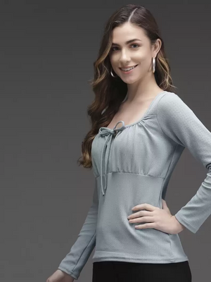 TANDUL  Casual Regular Sleeves Solid Women Blue Top