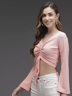 TANDUL  Casual Regular Sleeves Solid Women Pink Top