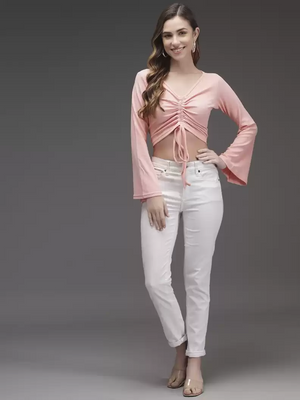 TANDUL  Casual Regular Sleeves Solid Women Pink Top