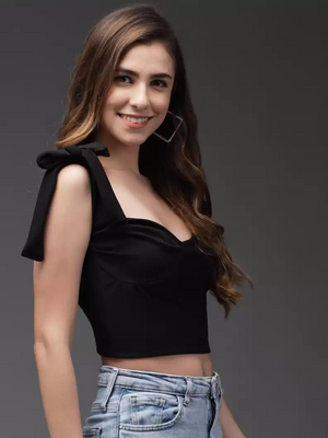 TANDUL  Casual Sleeveless Solid Women Black Top