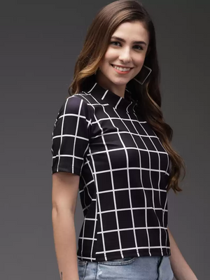 TANDUL  Casual Regular Sleeves Printed Women Black, White Top
