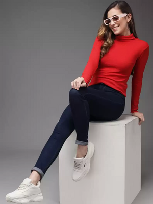 TANDUL  Casual Regular Sleeves Solid Women Red Top