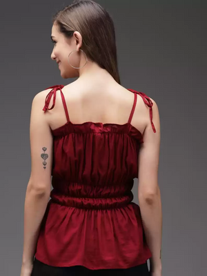TANDUL  Casual Sleeveless Solid Women Maroon Top