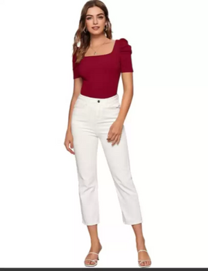 TANDUL  Casual Puff Sleeves Solid Women Maroon Top