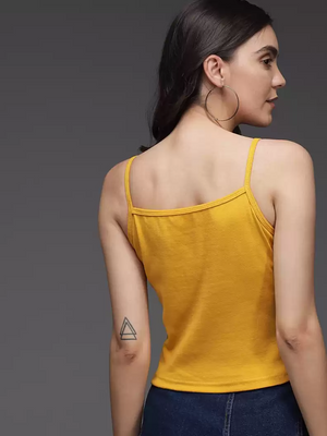 TANDUL  Casual Noodle Straps Solid Women Yellow Top