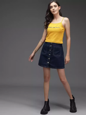 TANDUL  Casual Noodle Straps Solid Women Yellow Top