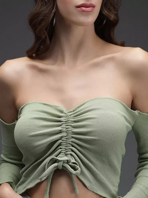 TANDUL  Casual Regular Sleeves Solid Women Green Top