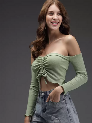 TANDUL  Casual Regular Sleeves Solid Women Green Top