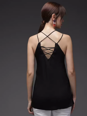 TANDUL  Casual Sleeveless Solid Women Black Top