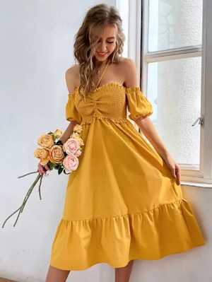 TANDUL  Women Fit and Flare Yellow Dress