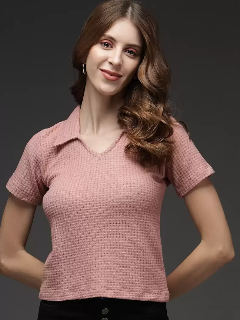 TANDUL  Casual Regular Sleeves Solid Women Pink Top