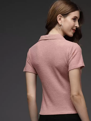 TANDUL  Casual Regular Sleeves Solid Women Pink Top