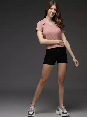 TANDUL  Casual Regular Sleeves Solid Women Pink Top