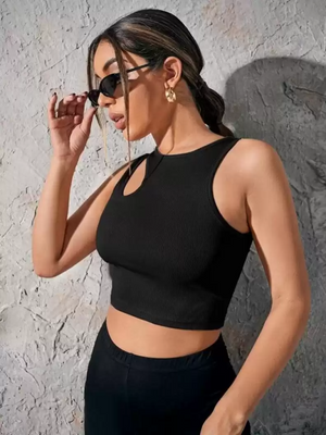 TANDUL  Casual Sleeveless Solid Women Black Top