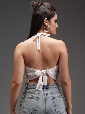 TANDUL  Casual Sleeveless Solid Women White Top