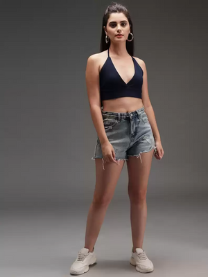 TANDUL  Casual Sleeveless Solid Women Blue Top
