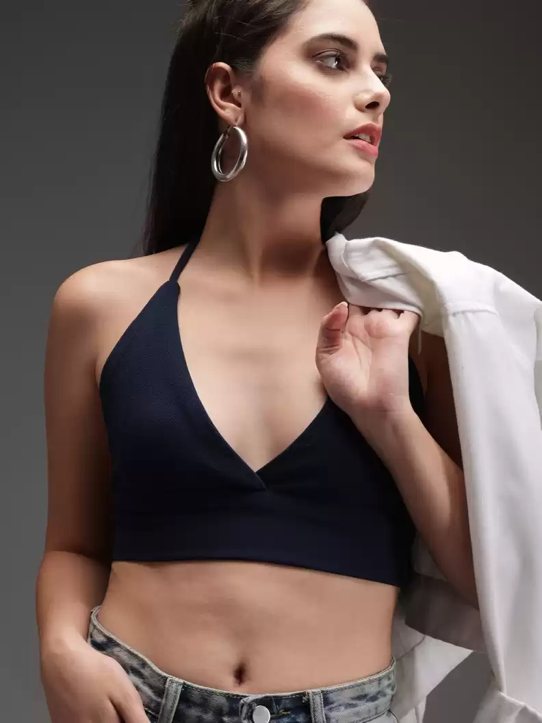 TANDUL  Casual Sleeveless Solid Women Blue Top