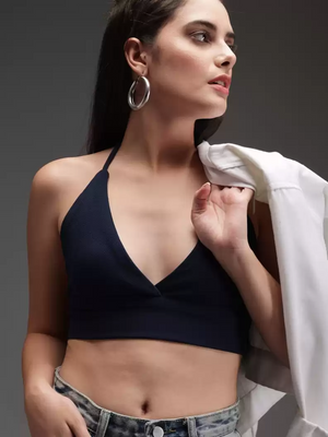 TANDUL  Casual Sleeveless Solid Women Blue Top