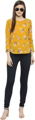 Casual Floral Print Women Yellow Top