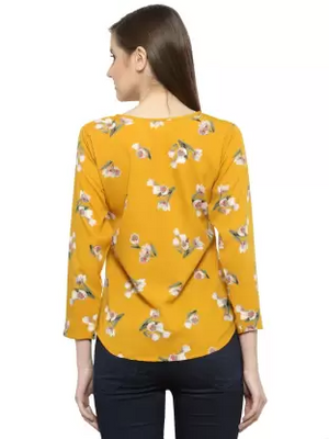 Casual Floral Print Women Yellow Top