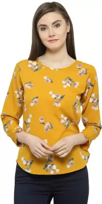 Casual Floral Print Women Yellow Top