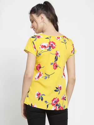TANDUL  Casual Regular Sleeves Printed Women Yellow Top
