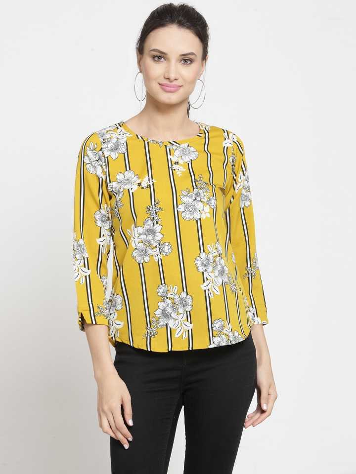 Casual Regular Sleeves Printed Women White, Yellow Top