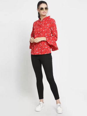 TANDUL  Casual Bell Sleeves Printed Women Red, White Top