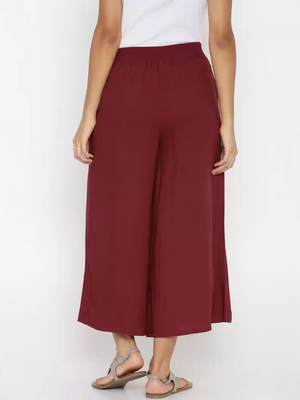 TANDUL  Flared Women Maroon Poly Crepe Trousers