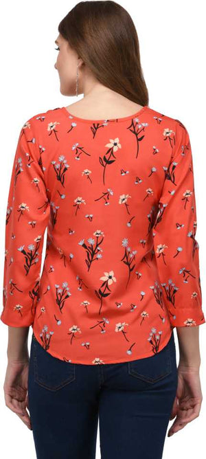 Casual Regular Sleeves Floral Print Women Orange Top
