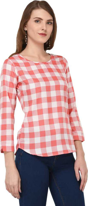 Casual Regular Sleeves Checkered Women Multicolor Top