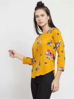 TANDUL  Casual Regular Sleeves Floral Print Women Yellow Top