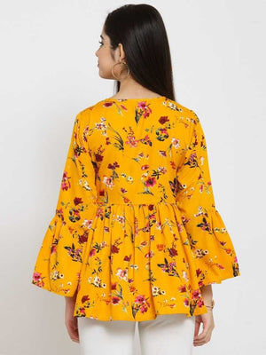 TANDUL  Casual Bell Sleeves Floral Print Women Multicolor Top