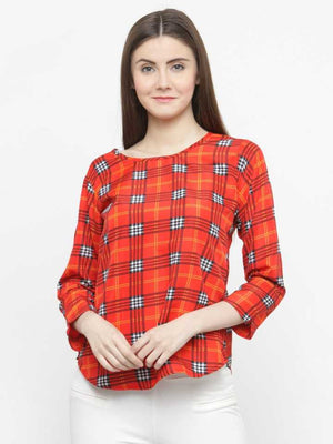 Casual Regular Sleeves Checkered Women Multicolor Top