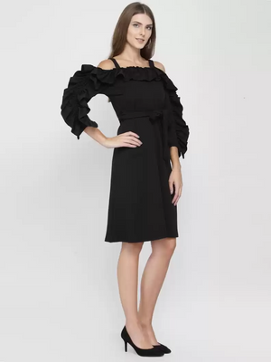TANDUL  Women Fit and Flare Black Dress