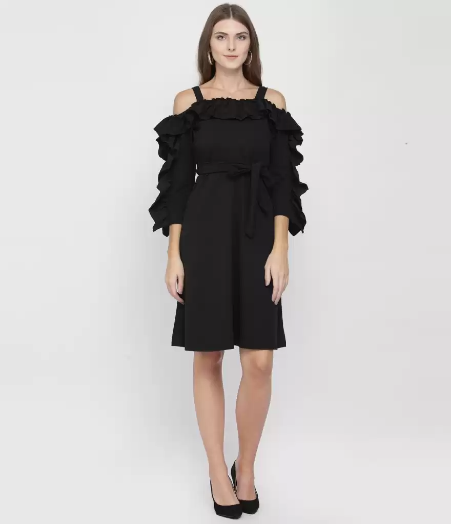 TANDUL  Women Fit and Flare Black Dress