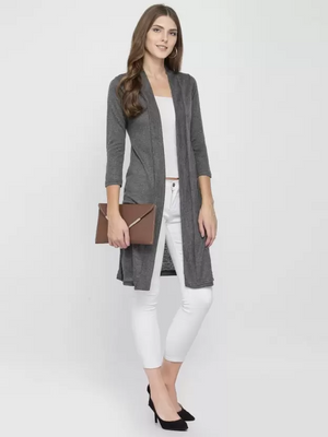 TANDUL  Women 3/4 Sleeve Grey Shrug