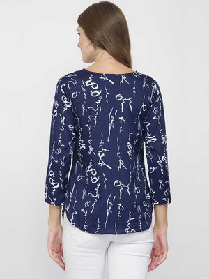 Casual Regular Sleeves Printed Women Blue Top