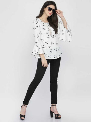 TANDUL Casual Bell Sleeves Printed Women White Top