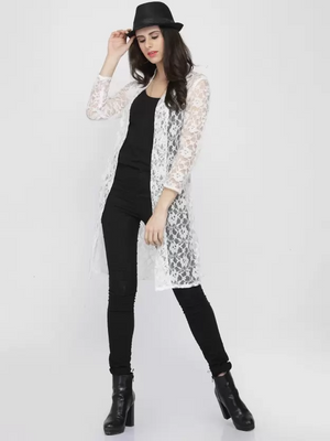 TANDUL  Women 3/4 Sleeve White Shrug