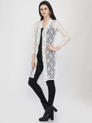 TANDUL  Women 3/4 Sleeve White Shrug