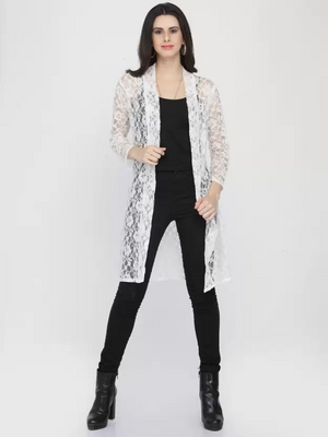 TANDUL  Women 3/4 Sleeve White Shrug