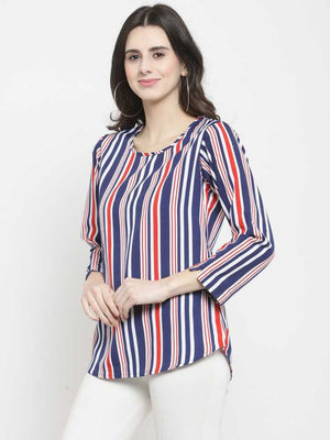 TANDUL  Casual Regular Sleeves Striped Women Red, White, Blue Top