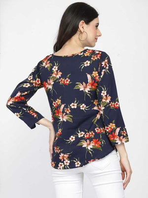 TANDUL  Casual Regular Sleeves Printed Women Dark Blue Top