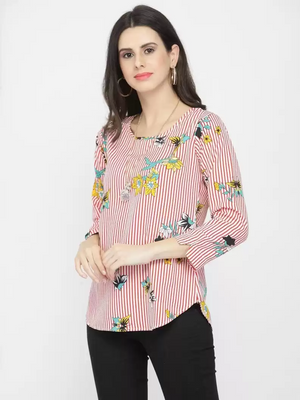 TANDUL  Casual Slit Sleeves Printed Women Red, White Top