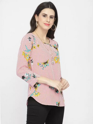 TANDUL  Casual Slit Sleeves Printed Women Red, White Top