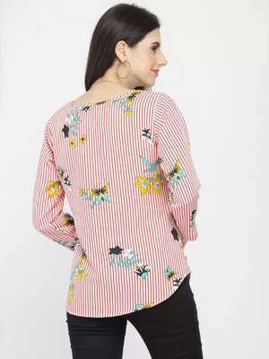 TANDUL  Casual Slit Sleeves Printed Women Red, White Top